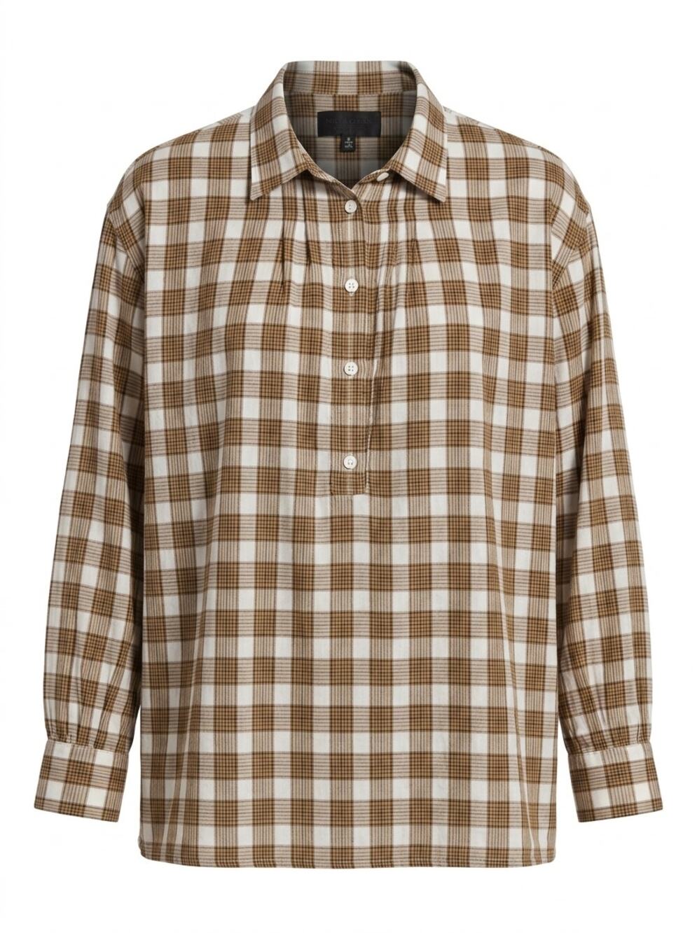 Nili Lotan Brown White Plaid Collared Button-Up Shirt Women Size S